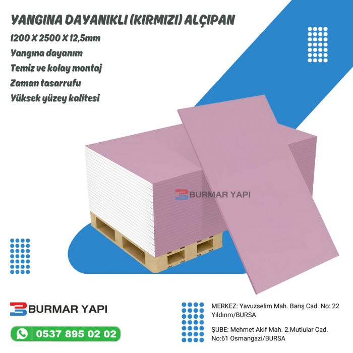 Kırmızı Alçıpan (Yangına Dayanıklı Alçıpan) Fiyatları 2026